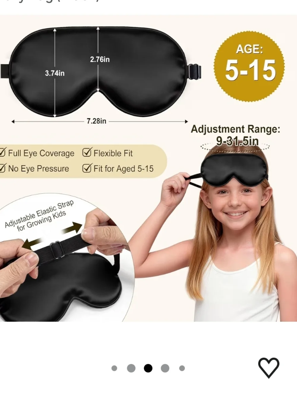 Kids Black Sleep Mask - Adjustable Eye Mask